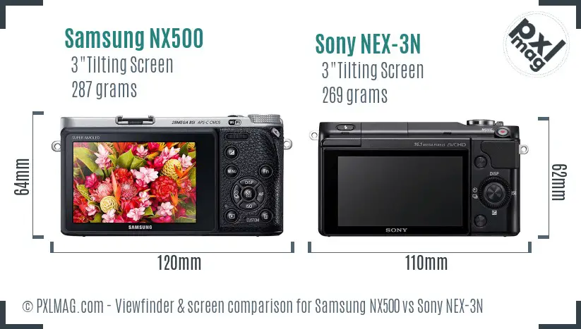Samsung NX500 vs Sony NEX-3N Screen and Viewfinder comparison
