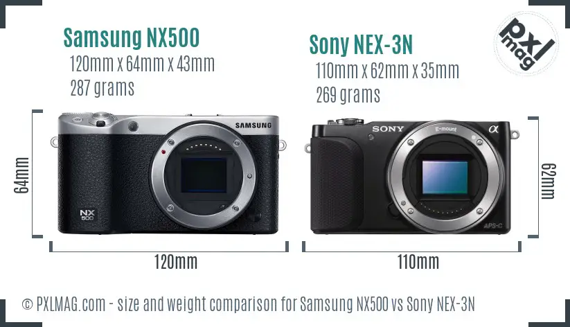 Samsung NX500 vs Sony NEX-3N size comparison