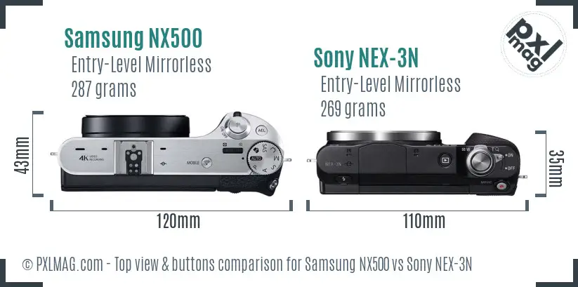 Samsung NX500 vs Sony NEX-3N top view buttons comparison