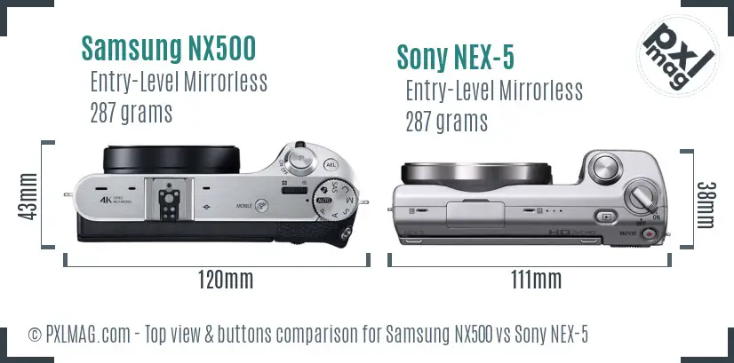 Samsung NX500 vs Sony NEX-5 top view buttons comparison