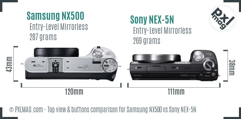 Samsung NX500 vs Sony NEX-5N top view buttons comparison