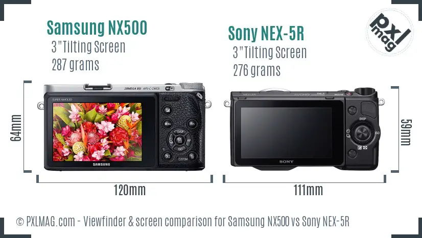 Samsung NX500 vs Sony NEX-5R Screen and Viewfinder comparison