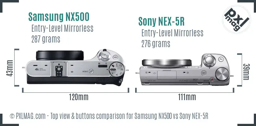 Samsung NX500 vs Sony NEX-5R top view buttons comparison