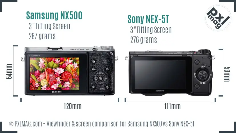 Samsung NX500 vs Sony NEX-5T Screen and Viewfinder comparison