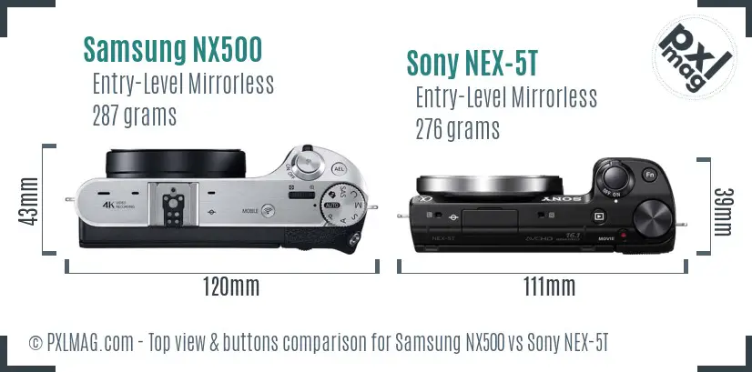 Samsung NX500 vs Sony NEX-5T top view buttons comparison