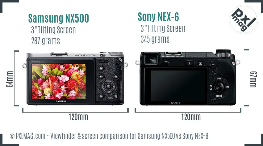 Samsung NX500 vs Sony NEX-6 Screen and Viewfinder comparison