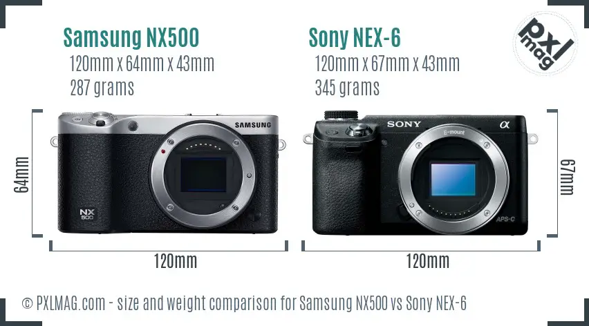 Samsung NX500 vs Sony NEX-6 size comparison