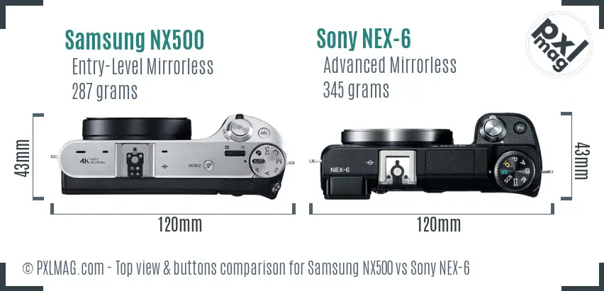 Samsung NX500 vs Sony NEX-6 top view buttons comparison