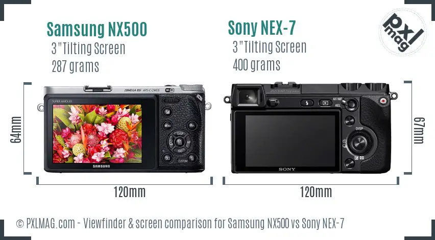 Samsung NX500 vs Sony NEX-7 Screen and Viewfinder comparison