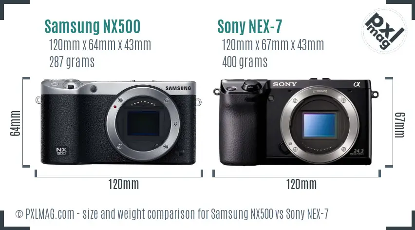 Samsung NX500 vs Sony NEX-7 size comparison