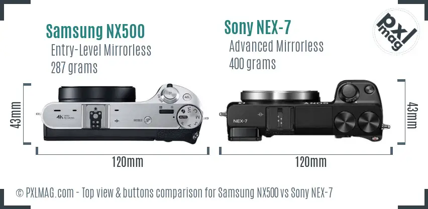 Samsung NX500 vs Sony NEX-7 top view buttons comparison