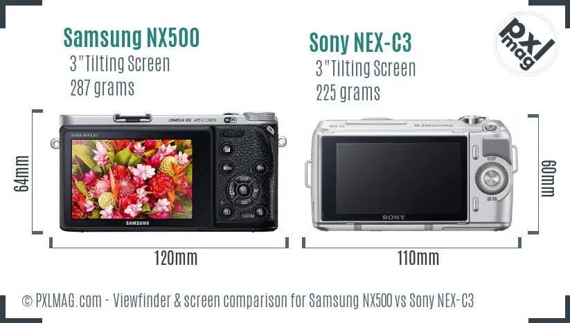 Samsung NX500 vs Sony NEX-C3 Screen and Viewfinder comparison