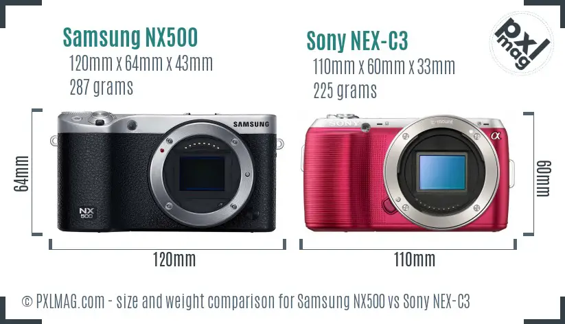 Samsung NX500 vs Sony NEX-C3 size comparison