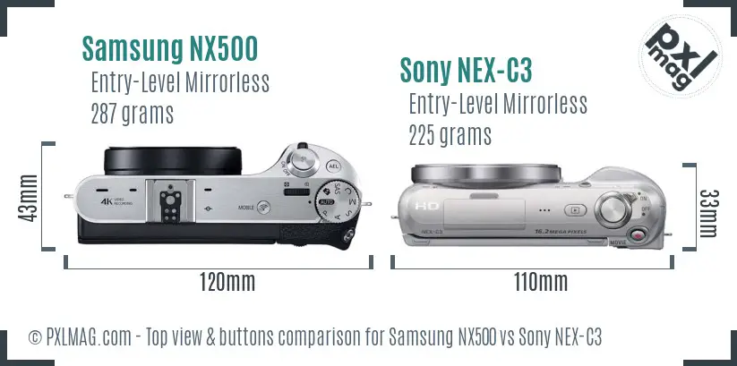 Samsung NX500 vs Sony NEX-C3 top view buttons comparison