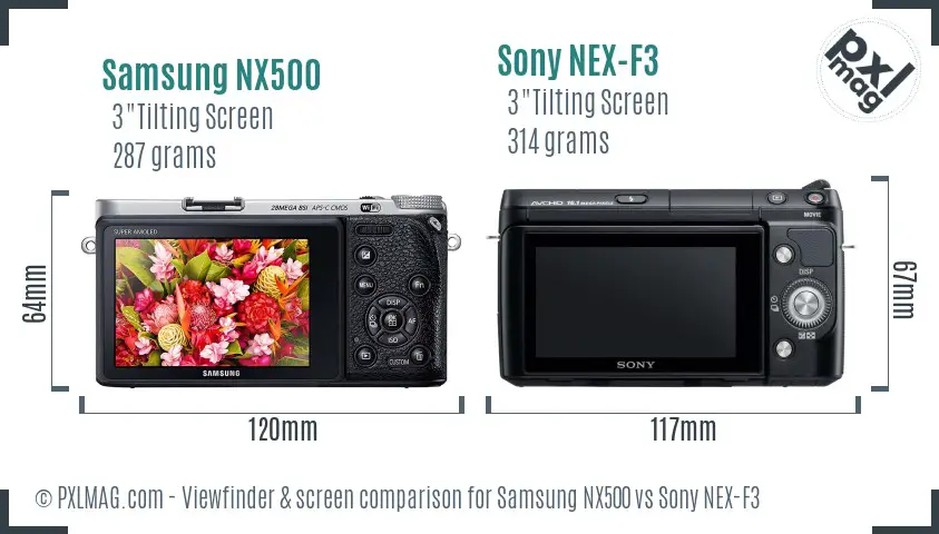 Samsung NX500 vs Sony NEX-F3 Screen and Viewfinder comparison