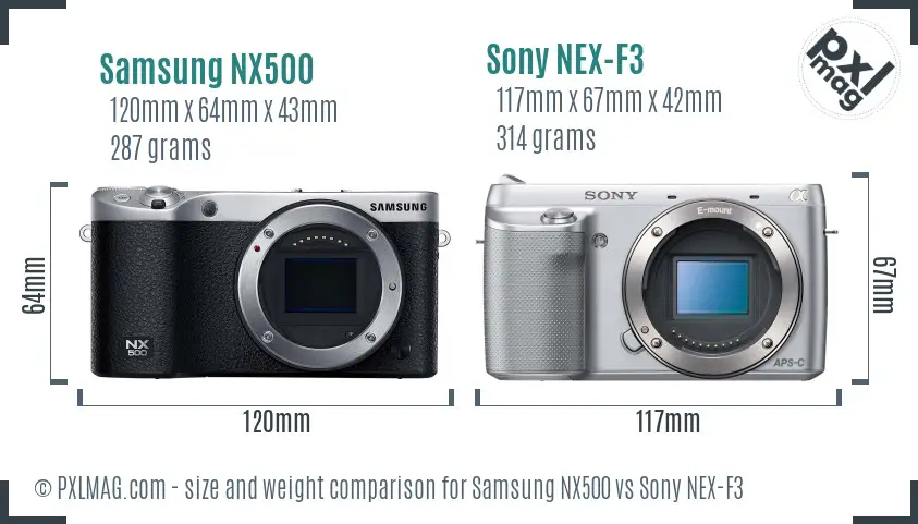 Samsung NX500 vs Sony NEX-F3 size comparison
