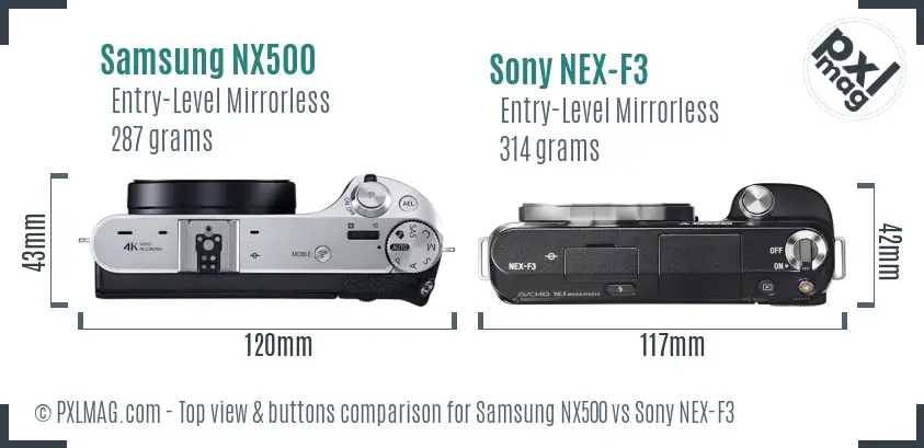 Samsung NX500 vs Sony NEX-F3 top view buttons comparison