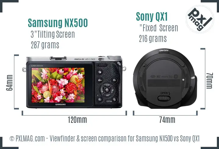 Samsung NX500 vs Sony QX1 Screen and Viewfinder comparison