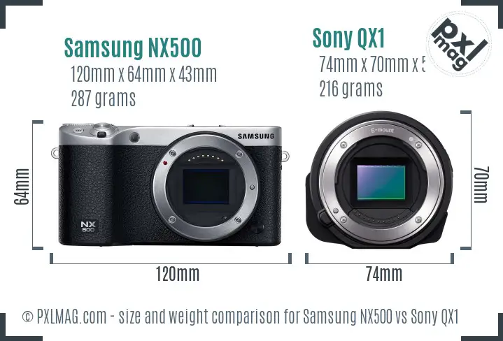 Samsung NX500 vs Sony QX1 size comparison