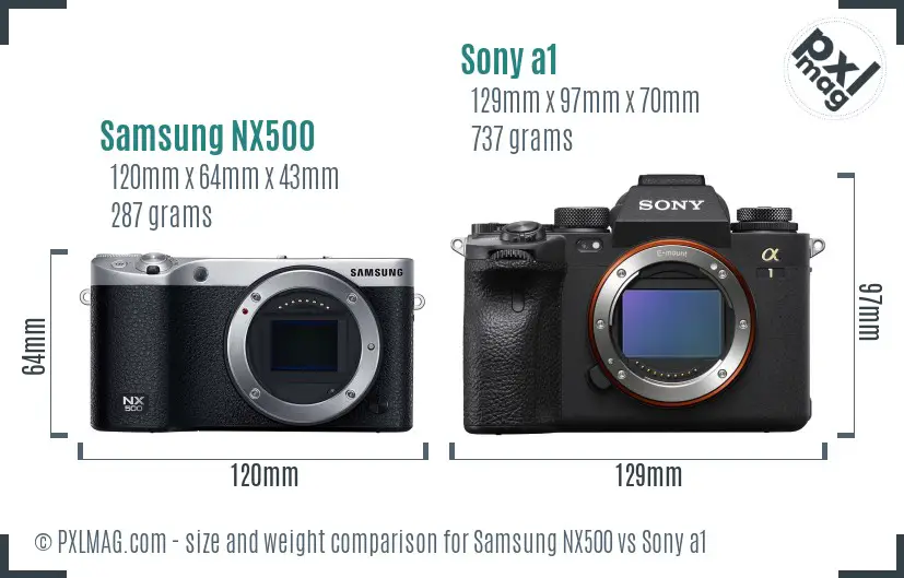 Samsung NX500 vs Sony a1 size comparison
