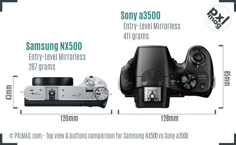 Samsung NX500 vs Sony a3500 top view buttons comparison