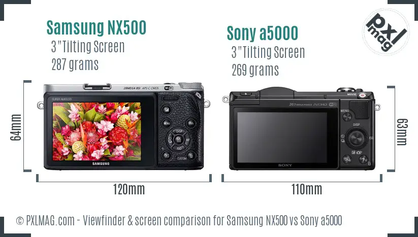 Samsung NX500 vs Sony a5000 Screen and Viewfinder comparison