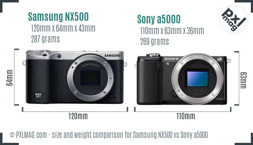 Samsung NX500 vs Sony a5000 size comparison