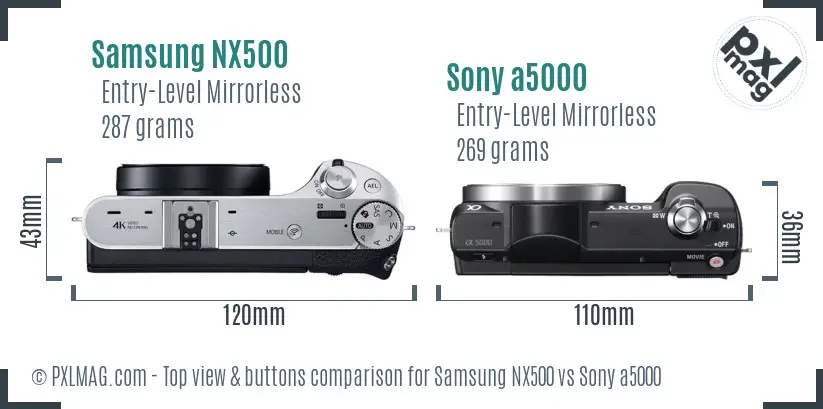 Samsung NX500 vs Sony a5000 top view buttons comparison