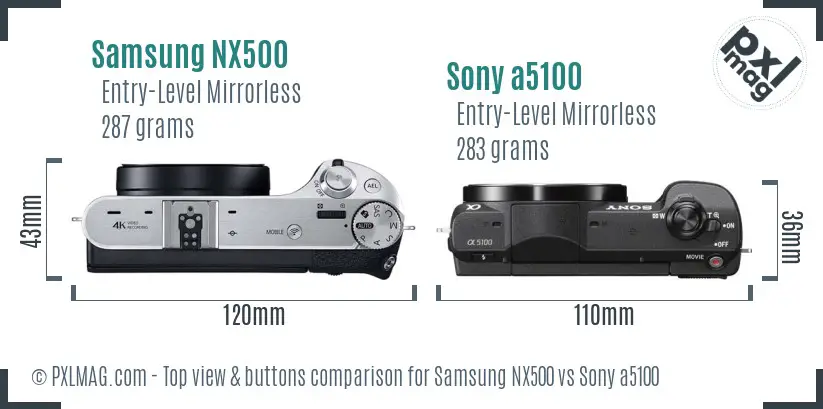 Samsung NX500 vs Sony a5100 top view buttons comparison