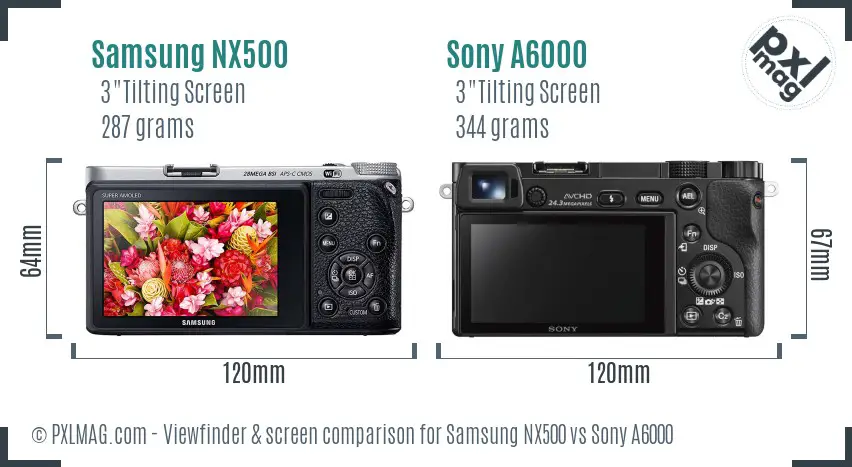 Samsung NX500 vs Sony A6000 Screen and Viewfinder comparison