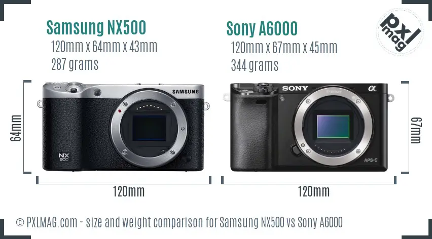 Samsung NX500 vs Sony A6000 size comparison