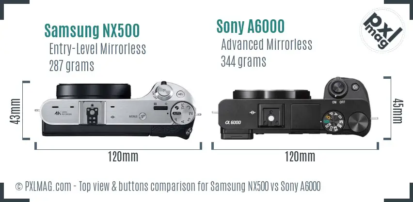 Samsung NX500 vs Sony A6000 top view buttons comparison