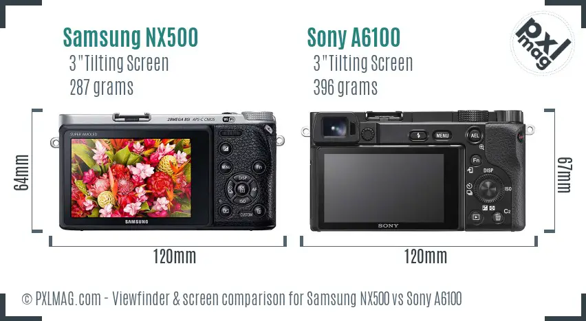 Samsung NX500 vs Sony A6100 Screen and Viewfinder comparison