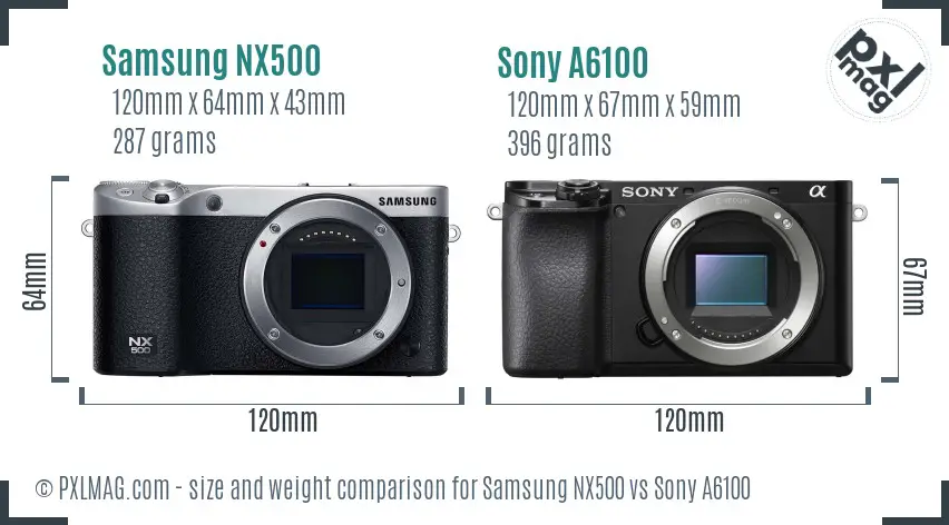Samsung NX500 vs Sony A6100 size comparison
