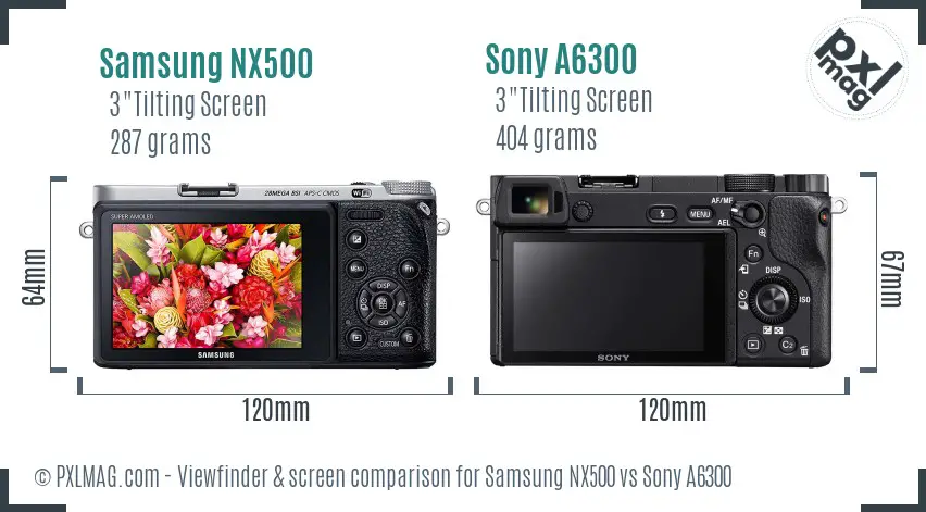 Samsung NX500 vs Sony A6300 Screen and Viewfinder comparison