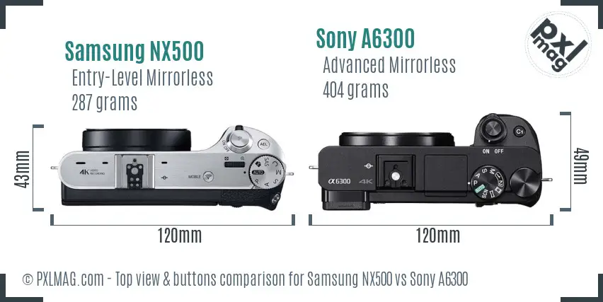 Samsung NX500 vs Sony A6300 top view buttons comparison