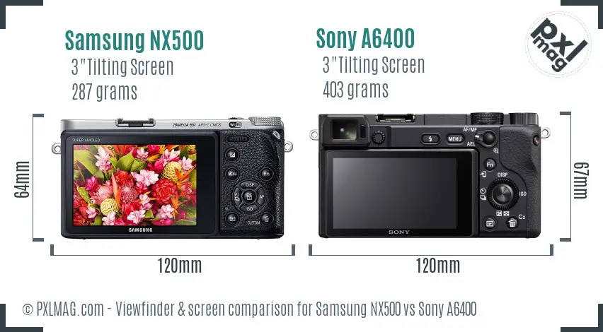 Samsung NX500 vs Sony A6400 Screen and Viewfinder comparison