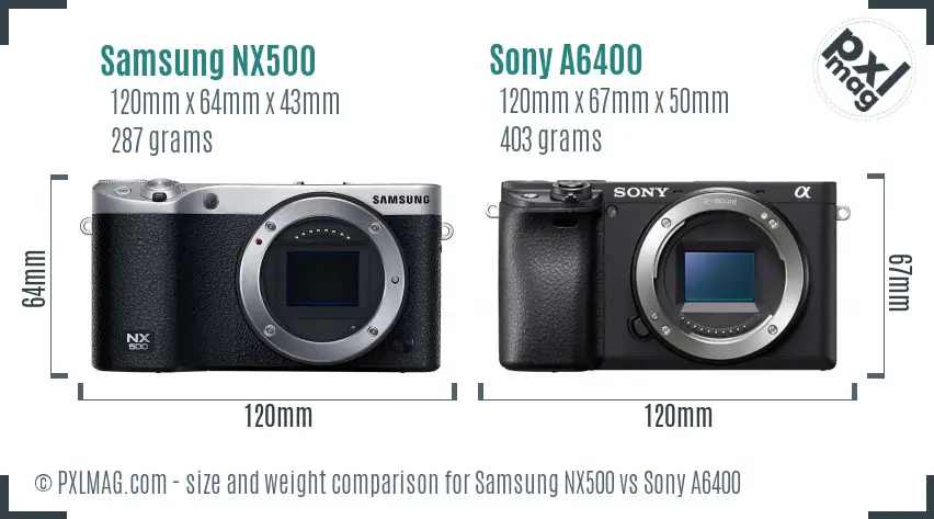 Samsung NX500 vs Sony A6400 size comparison