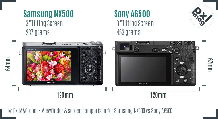 Samsung NX500 vs Sony A6500 Screen and Viewfinder comparison