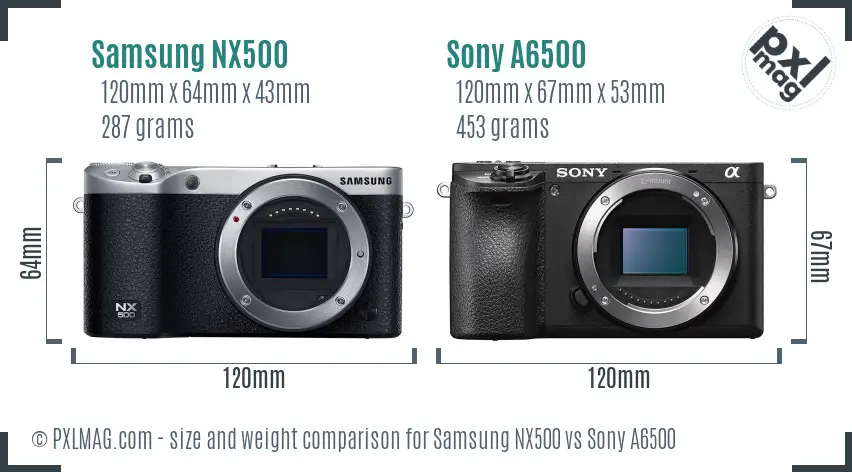 Samsung NX500 vs Sony A6500 size comparison
