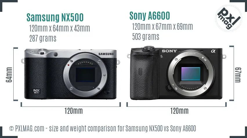Samsung NX500 vs Sony A6600 size comparison