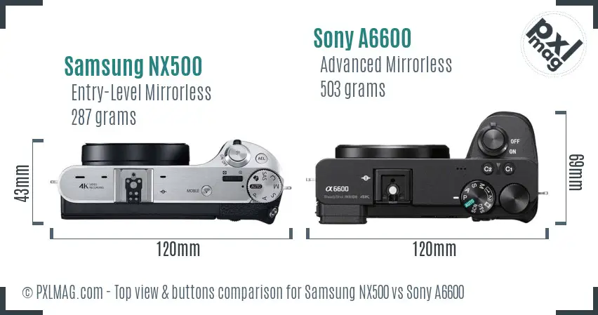 Samsung NX500 vs Sony A6600 top view buttons comparison