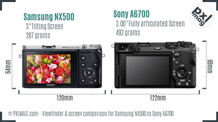 Samsung NX500 vs Sony A6700 Screen and Viewfinder comparison