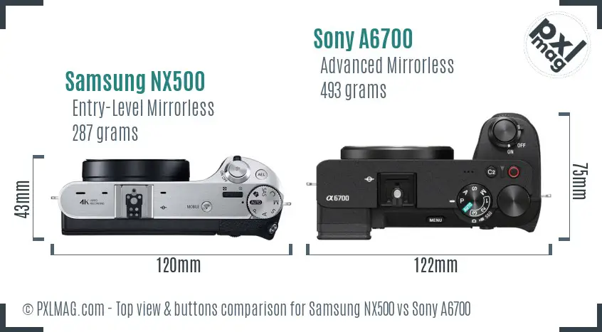 Samsung NX500 vs Sony A6700 top view buttons comparison