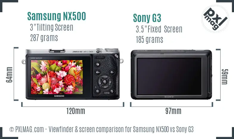 Samsung NX500 vs Sony G3 Screen and Viewfinder comparison