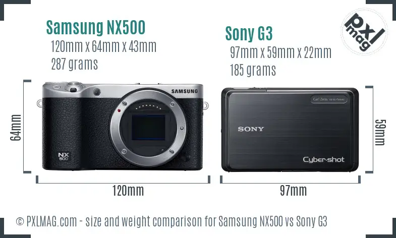 Samsung NX500 vs Sony G3 size comparison