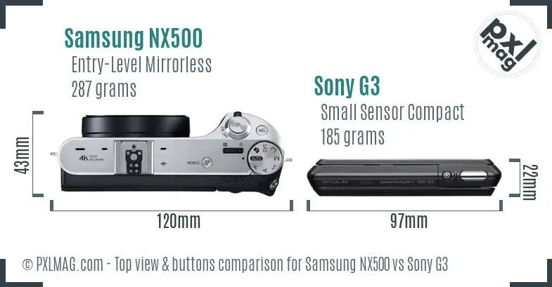 Samsung NX500 vs Sony G3 top view buttons comparison