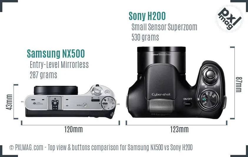 Samsung NX500 vs Sony H200 top view buttons comparison