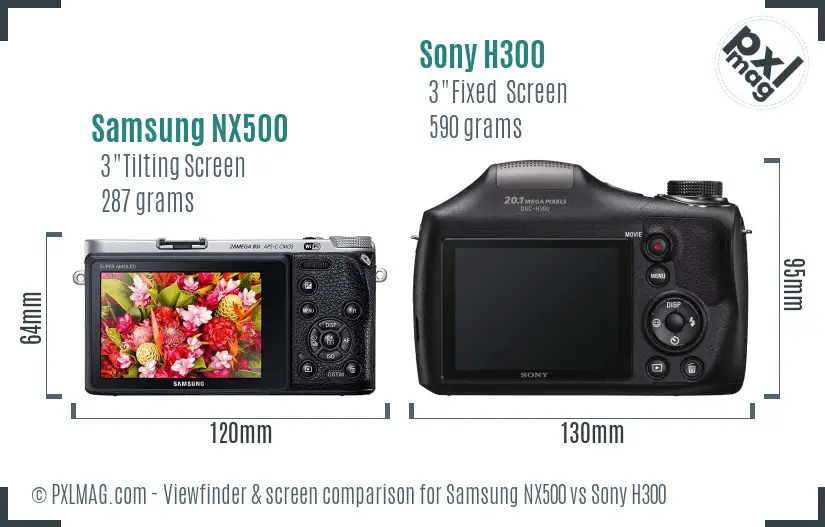 Samsung NX500 vs Sony H300 Screen and Viewfinder comparison