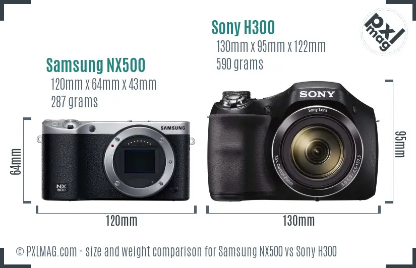 Samsung NX500 vs Sony H300 size comparison